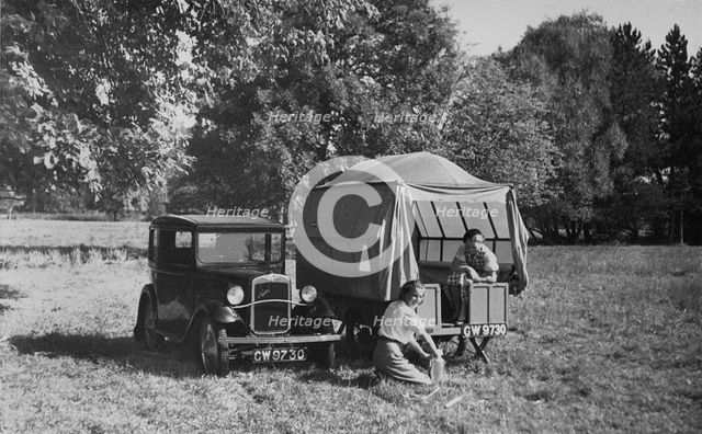 1931 Austin 7 with trailer tent. Creator: Unknown.
