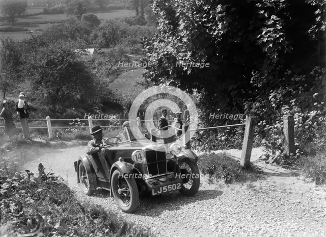 1932 MG M type taking part in a West Hants Light Car Club Trial, Ibberton Hill, Dorset, 1930s. Artist: Bill Brunell.