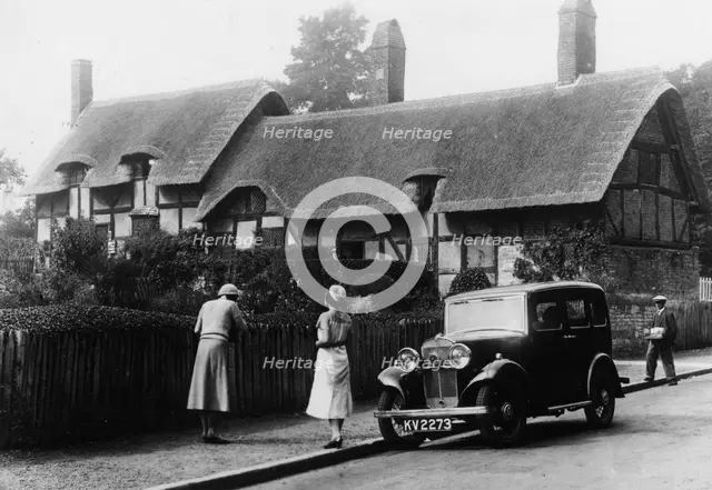 1933 Triumph Super Nine Saloon at Anne Hathaway's cottage, Shottery, Warwickshire, c1933. Artist: Unknown