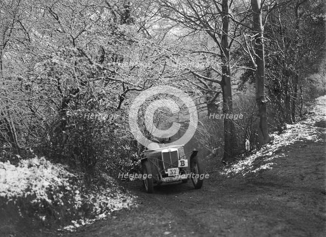 1933 MG J2 taking part in a motoring trial, late 1930s. Artist: Bill Brunell.