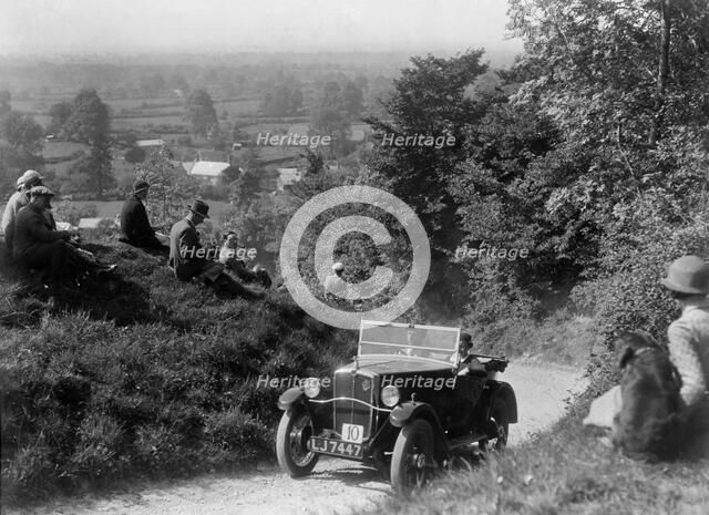 1933 Morris Minor open 2-seater taking part in a West Hants Light Car Club Trial, 1930s. Artist: Bill Brunell.
