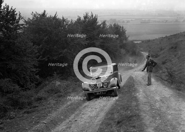1934 Talbot 110 3377 cc competing in a Talbot CC trial. Artist: Bill Brunell.