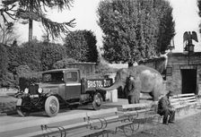1934 Bedford 30cwt WS truck with an elephant at Bristol Zoo, (c1934?)