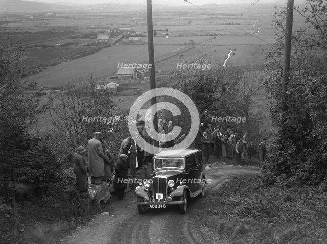 1934 Standard Ten taking part in a Standard Car Owners Club trial. Artist: Bill Brunell.