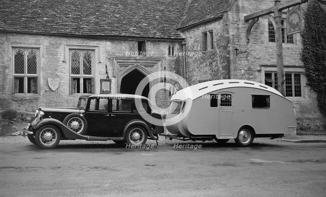 1935 Austin Light 13.9 Ascot saloon with Winchestr Royal caravan. Creator: Unknown.