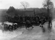 1935 Frazer-Nash TT replica being pulled out of a ford during a motoring trial, 1936. Artist: Bill Brunell