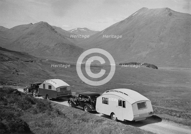 1936 Austin Twenty with caravan and 1936 Oldsmobile Eight with caravan. Creator: Unknown.