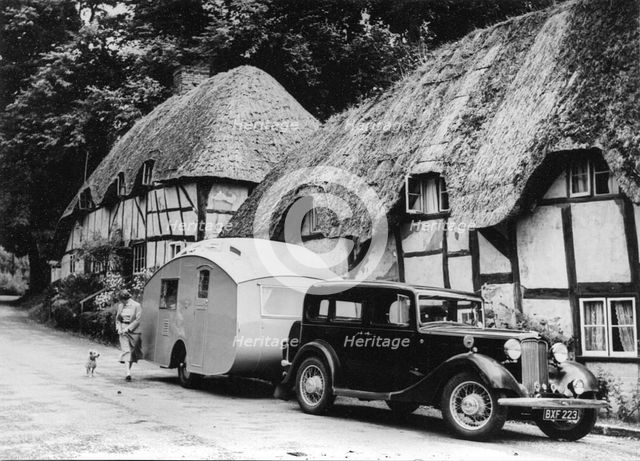 1936 Austin Twenty with caravan. Creator: Unknown.