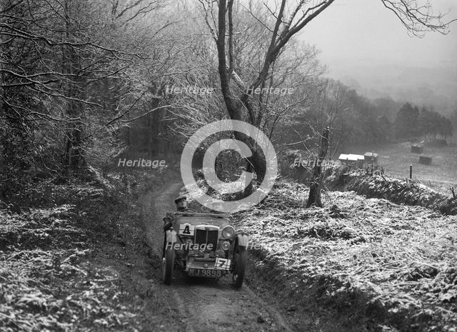 1936 MG PB taking part in a motoring trial, late 1930s. Artist: Bill Brunell.
