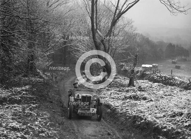 1936 MG PB taking part in a motoring trial, late 1930s. Artist: Bill Brunell.