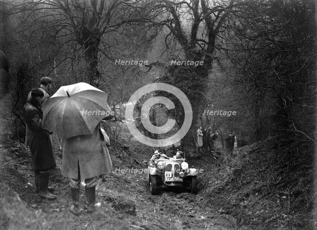 1937 Frazer-Nash BMW 319/55 taking part in the Petersfield Trial, 1938. Artist: Bill Brunell.