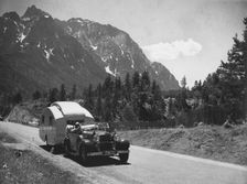 1937 Mercedes Benz 260D Cabriolet towing caravan. Creator: Unknown