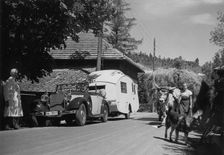 1937 Mercedes Benz 260D Cabriolet towing caravan. Creator: Unknown