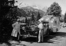 1937 Mercedes Benz 260D Cabriolet towing caravan. Creator: Unknown