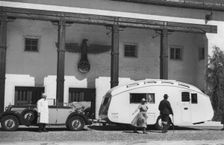 1937 Mercedes Benz 260D Cabriolet towing caravan. Creator: Unknown