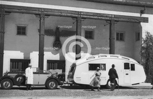 1937 Mercedes Benz 260D Cabriolet towing caravan. Creator: Unknown.