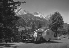 1937 Mercedes Benz 260D Cabriolet towing caravan. Creator: Unknown