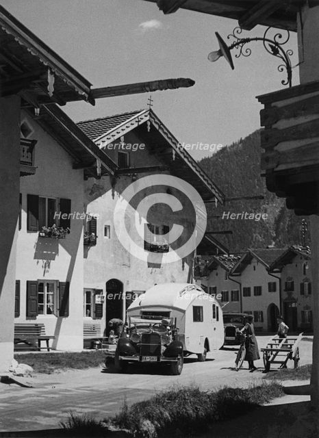 1937 Mercedes Benz 260D Cabriolet towing caravan. Creator: Unknown.
