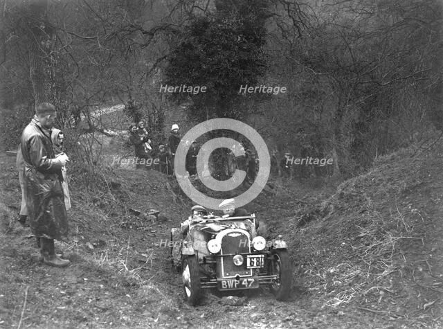 1937 Morgan 4/4 taking part in the Petersfield Trial, 1938. Artist: Bill Brunell.