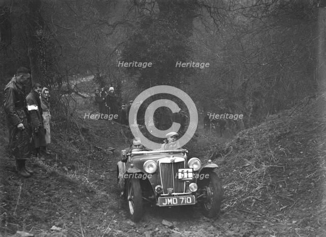 1938 MG TA taking part in the Petersfield Trial, 1938. Artist: Bill Brunell.