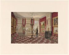19th century interior with paintings and standing figure, 1842-1848. Creator: Augustus Wijnantz