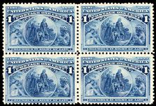 1c Columbus in Sight of Land block of four, 1893. Creator: Unknown