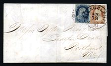 1c Franklin and 3c Washington with USPO Despatch carrier cancel on cover, c. 1851. Creator: Unknown