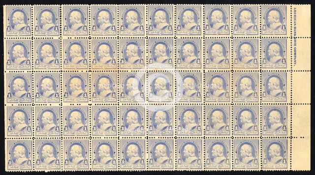 1c Franklin imprint block of fifty, 1890. Creator: American Bank Note Company.