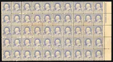1c Franklin imprint block of fifty, 1890. Creator: American Bank Note Company