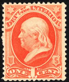 1c Franklin Interior Department single, 1879. Creator: Unknown
