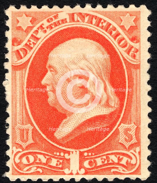 1c Franklin Interior Department single, 1879. Creator: Unknown.