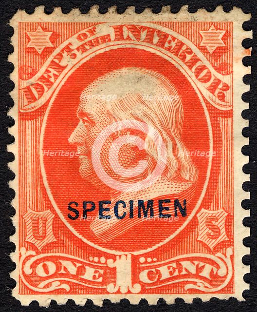 1c Franklin Interior Department special printing single, 1875. Creator: Unknown.
