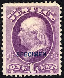 1c Franklin Justice Department special printing single, 1875. Creator: Unknown