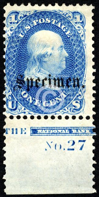 1c Franklin "Specimen" overprint single, 1861. Creator: Unknown.