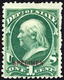 1c Franklin State Department special printing single, 1875. Creator: Unknown