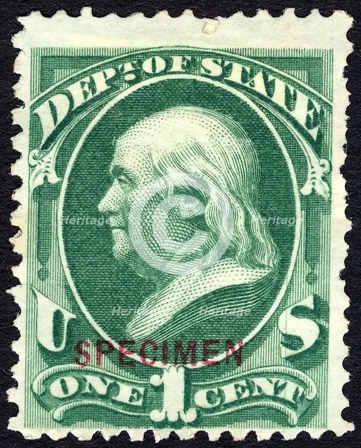 1c Franklin State Department special printing single, 1875. Creator: Unknown.