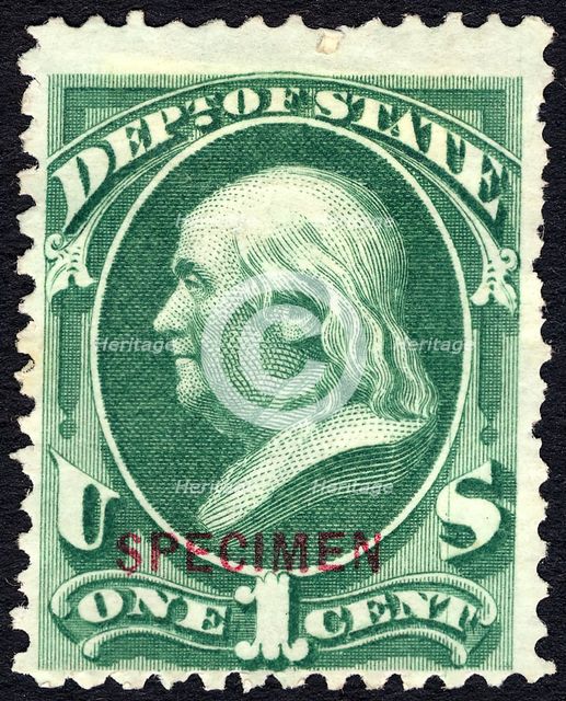 1c Franklin State Department special printing single, 1875. Creator: Unknown.