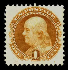 1c Franklin re-issue single, 1875. Creator: National Bank Note Company