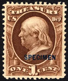1c Franklin Treasury Department special printing single, 1875. Creator: Unknown
