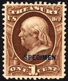 1c Franklin Treasury Department special printing single, 1875. Creator: Unknown