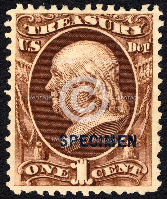 1c Franklin Treasury Department special printing single, 1875. Creator: Unknown.