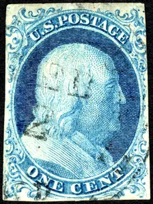 1c Franklin type Ib single, 1851. Creator: Unknown