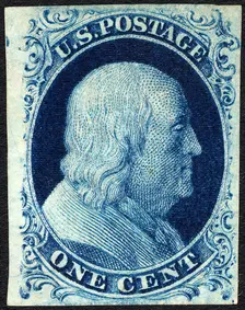 1c Franklin type II single, 1851. Creator: Unknown