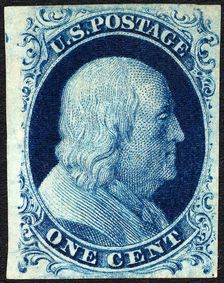 1c Franklin type II single, 1851. Creator: Unknown