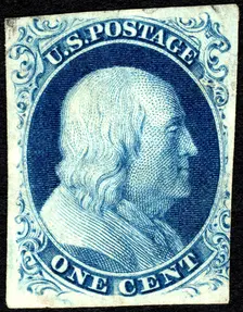 1c Franklin type III single, 1851. Creator: Unknown