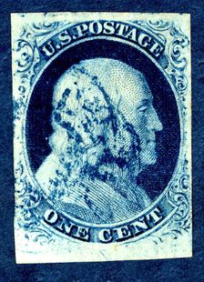 1c Franklin type III single, July 1, 1851. Creators: Toppan, Carpenter & Company, Toppan Carpenter Casilear