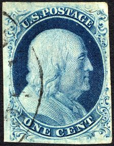 1c Franklin type IIIa single, 1851. Creator: Unknown