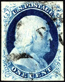 1c Franklin type IV single, 1852. Creator: Unknown