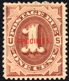 1c Postage Due specimen overprint single, 1884. Creator: Unknown
