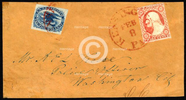 1c USPO Despatch carrier stamp on cover, c. 1851. Creator: Unknown.